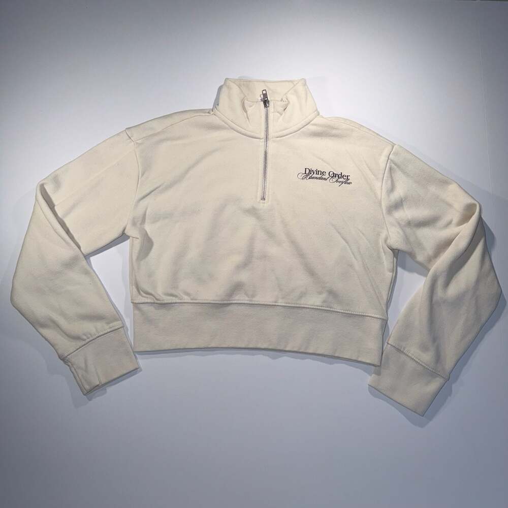 Fleece Quarter Zip Cropped Sweatshirt Ivory Divine Order Abundant Overflow